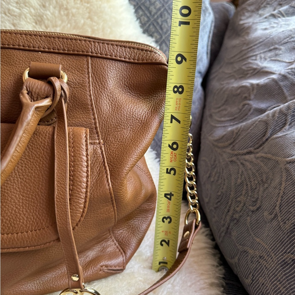 Emma Fox Tan Pebbled Leather Satchel Crossbody Bag Gold Hardware - Picture 9 of 9